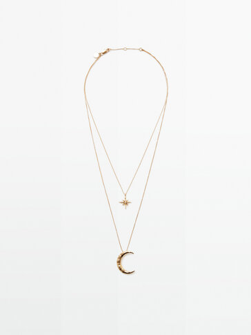 Double star and moon necklace