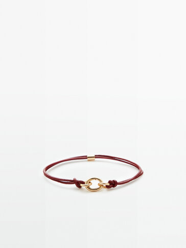 Bracelet cordon en cuir anneau métallique