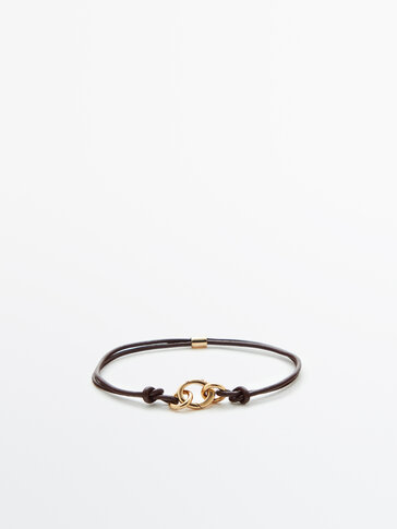 Bracelet cordon en cuir anneau métallique