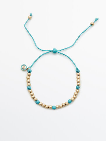 Bracelet cordon bleu et perles