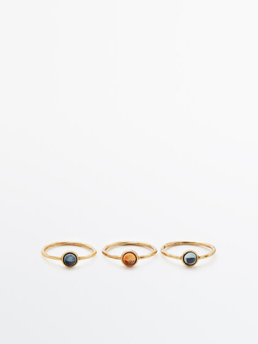 Комплект от 3 пръстена с цветни камъчета