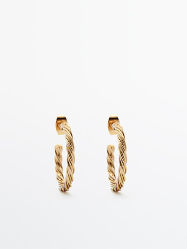 Gold-plated textured hoop earrings