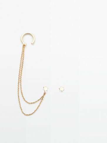 Gold-plated ear cuff chain star earrings