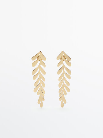 Long gold-plated branch earrings