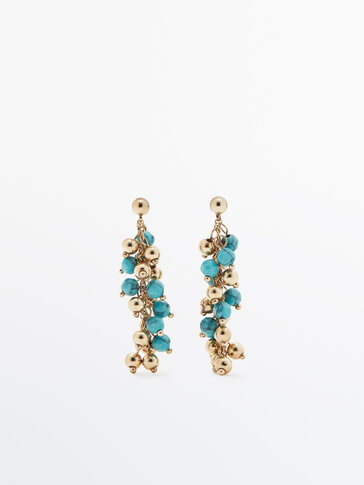 Gold-plated earrings with blue beads