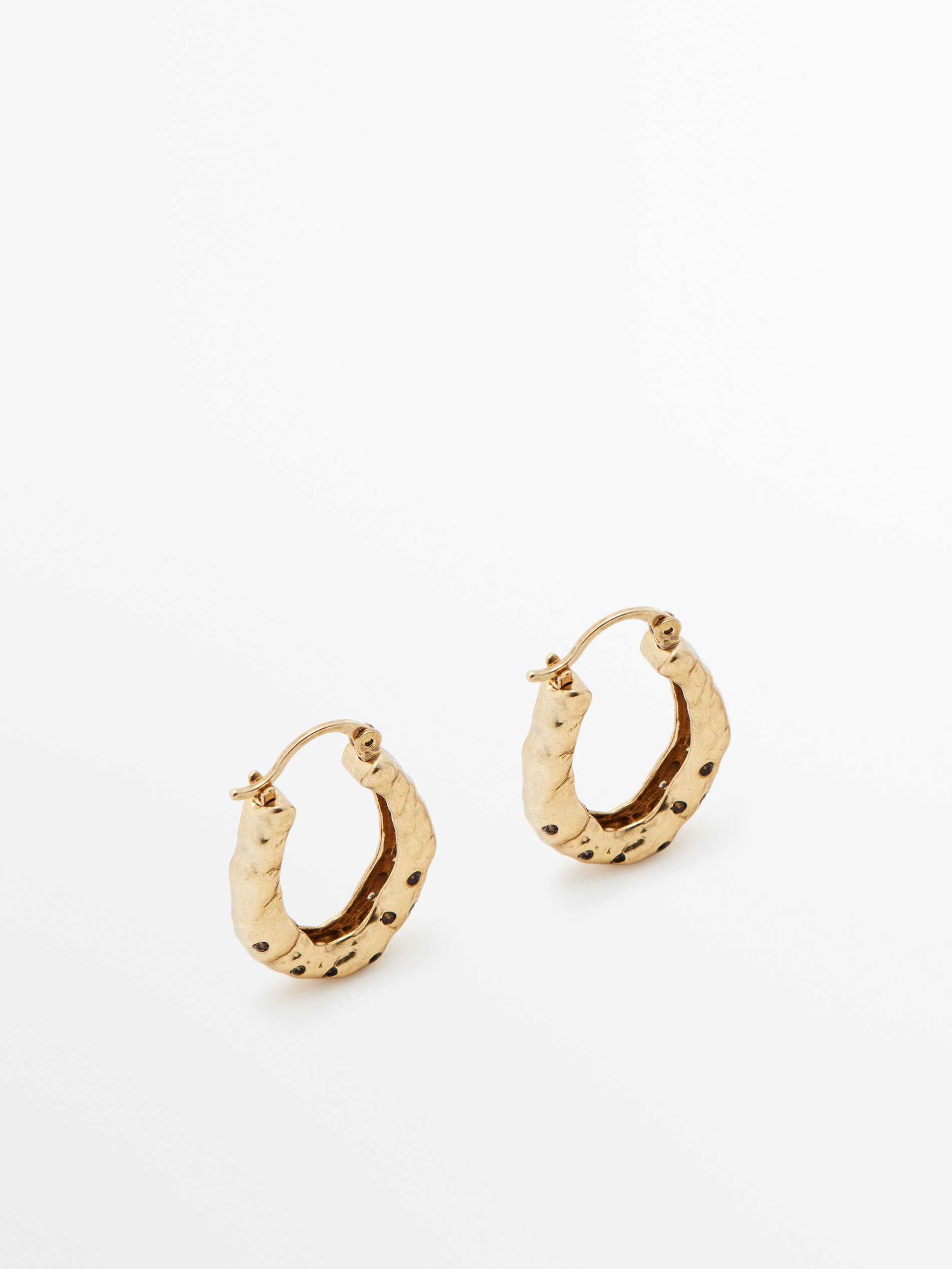 Massimo Dutti - Gold-plated textured oval earrings