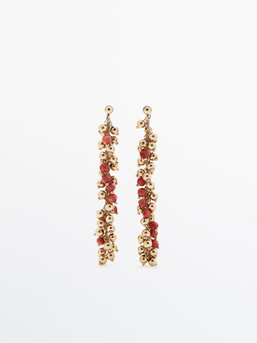 Boucles d’oreilles pendantes perles rouges et plaqué or
