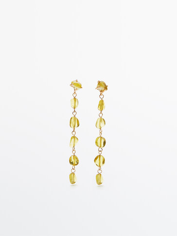 Yellow rhinestone dangle earrings