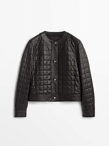 leather quilted bomber jacket