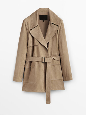 beige suede trench coat