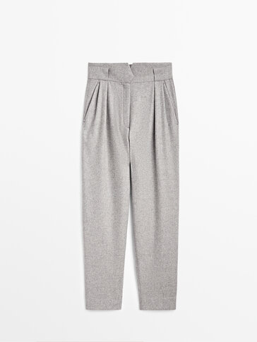 Wool houndstooth darted trousers