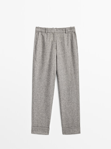 Wool houndstooth suit trousers