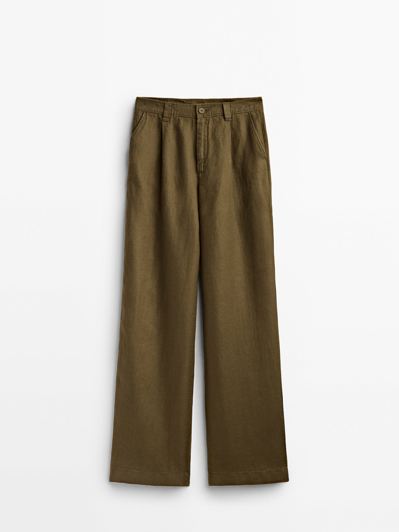 Massimo Dutti High-waist Wide-leg Linen Trousers In Khaki | ModeSens
