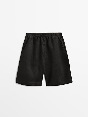 Linen Bermuda shorts with elasticated waistband