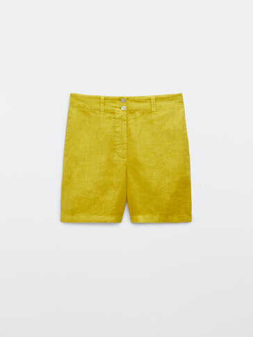 100% linen Bermuda shorts with two buttons