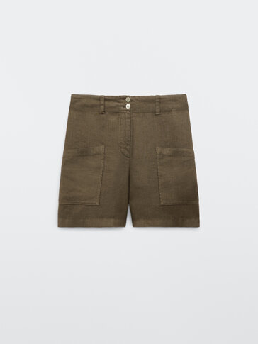 100% linen Bermuda shorts with pockets