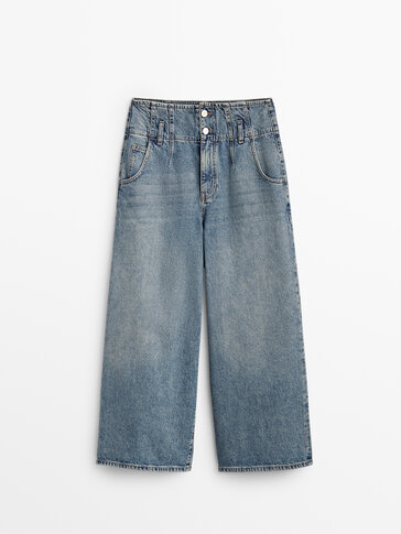 Jeansowe spodnie culotte z szerokimi nogawkami