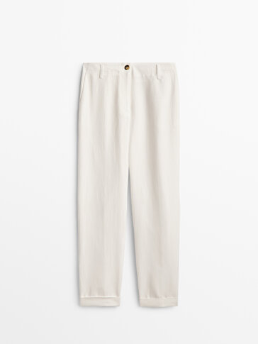 Straight fit trousers with turn-up hems