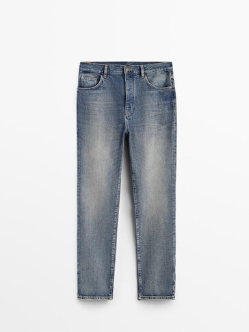 Vintage-wash jeans met hoge taille