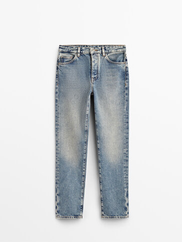 Vintage-Washed-Jeans mit hohem Bund