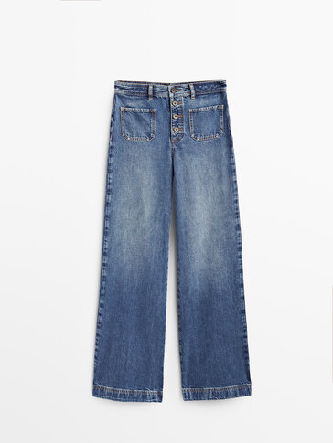 Wide leg jeans met zakken