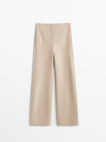 Костюмные брюки из 100% шерсти цвета экрю