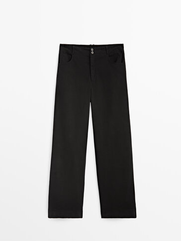 Straight fit cotton trousers