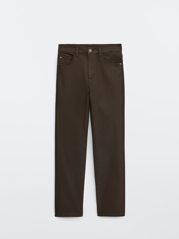 High-waist coated trousers