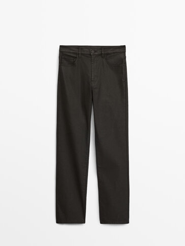 High-waist coated trousers