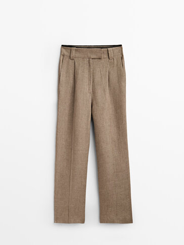 Linen trousers with leather detail