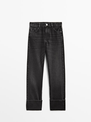 Jeans med høyt liv og oppbrettede kanter