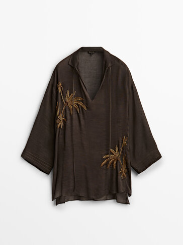 Lniana koszula z haftowanym motywem palmy − Limited Edition