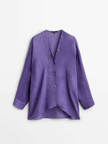 Asymmetric oversize linen blouse