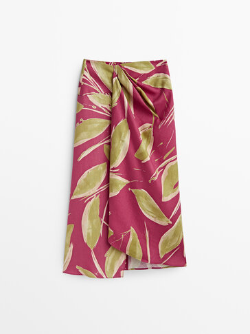 Leaf print linen skirt