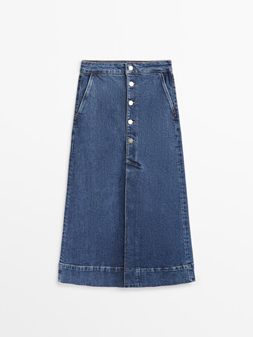 Gonna midi in jeans con bottoni - Massimo Dutti Italia
