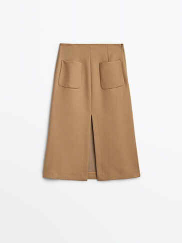 100% wool midi skirt with pockets
