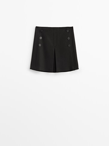 Lårkort nederdel i bomuld og lyocell med knapper