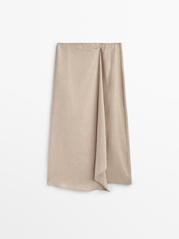 Plisseret midi-nederdel i lyocell og uld