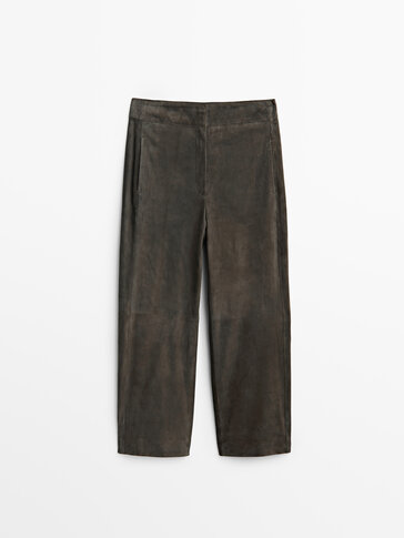 Pantalon en cuir effet daim gris