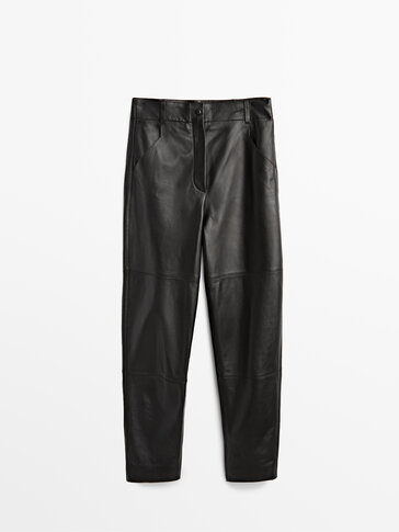 Pantalon noir en cuir nappa ample
