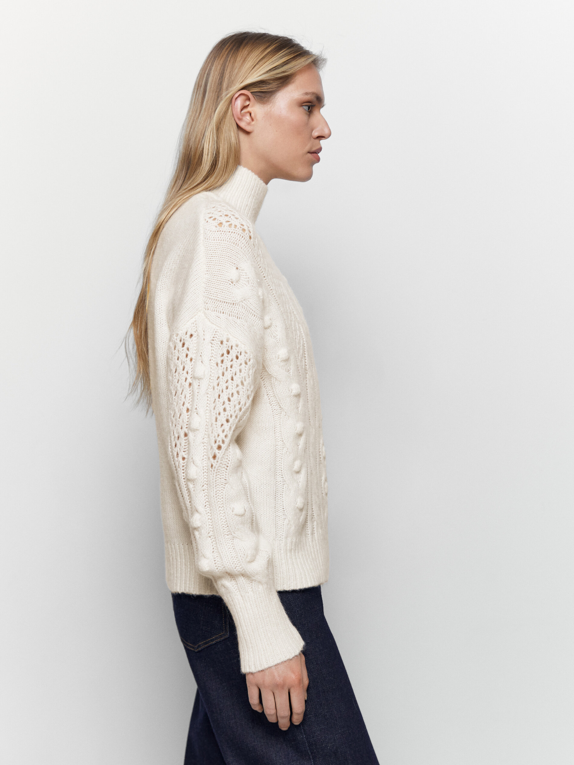 Massimo Dutti - Open-cable-knit sweater with mock turtleneck