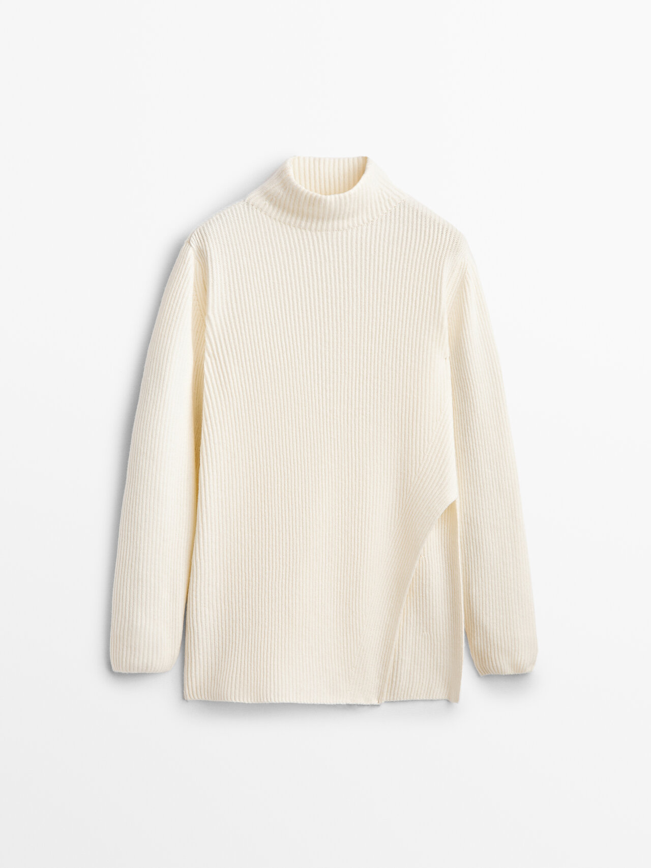 Massimo Dutti Wool Sweater With Asymmetric Hem In Cream