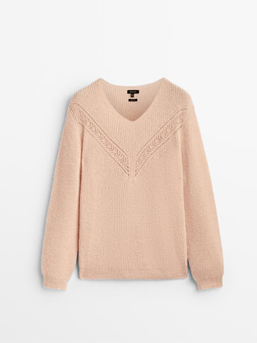 V-neck sweater with openwork detail