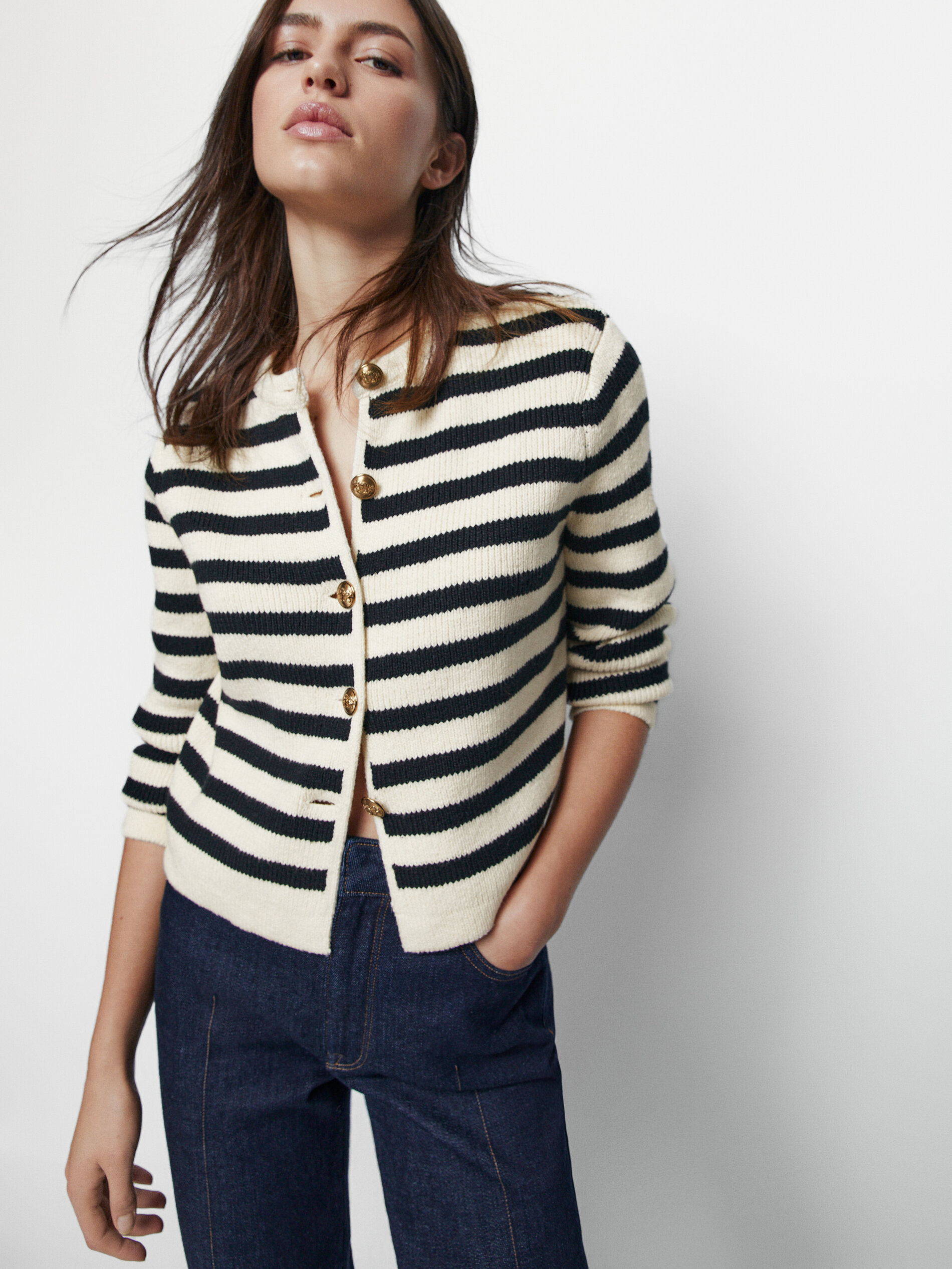 Massimo Dutti - Cardigan en maille rayures et boutons