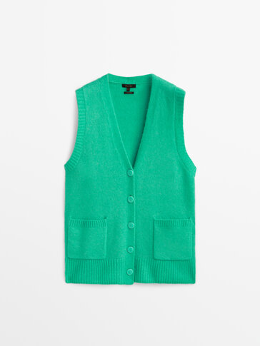 Wool V-neck waistcoat with buttons