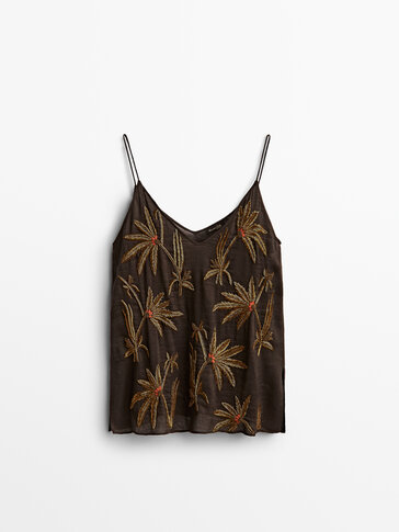 Linen top with palm tree embroidery - Limited Edition