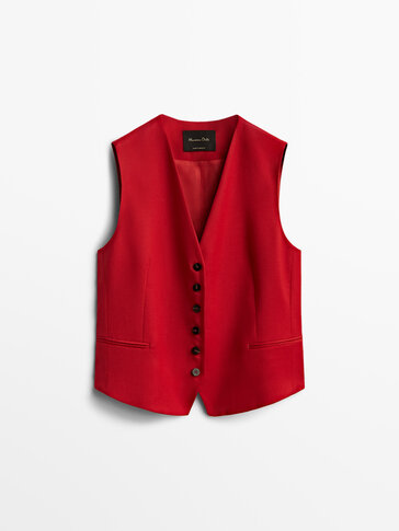 Red wool blend suit waistcoat