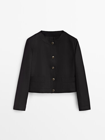 Cropped wool jacket with button-down front