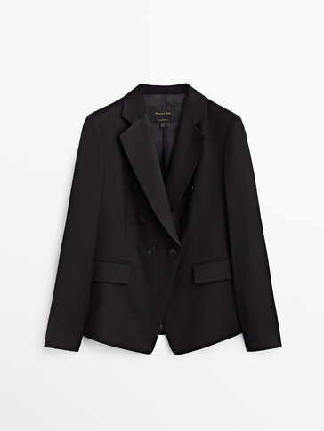 Double-breasted wool blazer with satin lapels