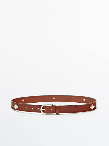 Leather belt with metal appliquès